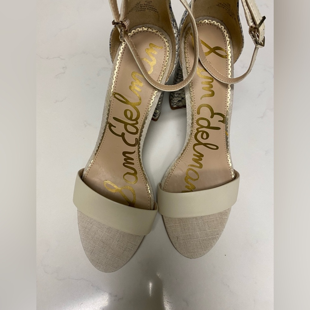 Sam Edelman YARO Cream and Gray Strappy Heels - Picture 9 of 16